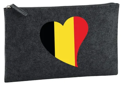Produktbild von Huuraa Kulturbeutel Belgien Flagge Herz 1 Liter Charcoal Filz Kosmetiktasche Geschenkidee