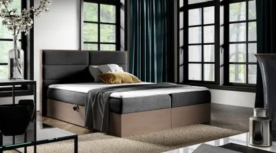 Produktbild von Boxspringbett Bett LAMBROS 120x200cm Dunkel Eiche Stoff Schwarz inkl. Bettkasten