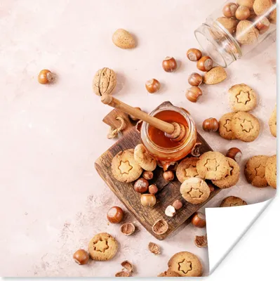 Produktbild von MuchoWow® Poster Kekse - Honig - Nüsse - Küche 50x50 cm - Wohnzimmerdekoration