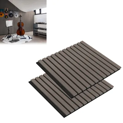 Obrázek produktu pro UISEBRT Sada 2 akustických panelů 60×60 cm - stěnové panely, zvukově izolační panely, lamelové panely, protihlukové panely, zvukově izolační panely - ořechově hnědá barva