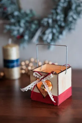 Image de Décoration MagicHome Noël Woodeco, lanterne avec verre, pack 5 pieces, 8x8 cm
