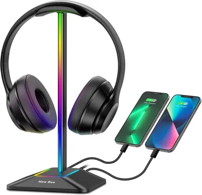 Produktbild von Kopfhörer Ständer RGB Kopfhörerhalter Kopfhörerständer Hintergrundbeleuchtung Kopfhörer Halter Universal Gaming PC Headset Halterung USB