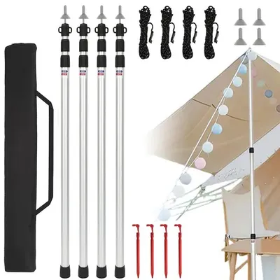 Produktbild von 4x Zeltstange, Tarpstange, Zeltstäbe, Teleskopstange, Aufstellstange, 87.5-234.5cm Höhenverstellbar, für Zelt, Tarp, Sonnensegel oder Plane