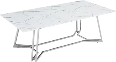 Produktbild von SalesFever Couchtisch 110 x 60 cm | Tischplatte Glas Marmor-Optik | Gestell Metall | B 110 x T 60 x H 40 cm | weiß – chromfarben