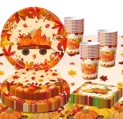 Herbst Partygeschirr-Set, 65-teilig, Teller, Servietten, Becher