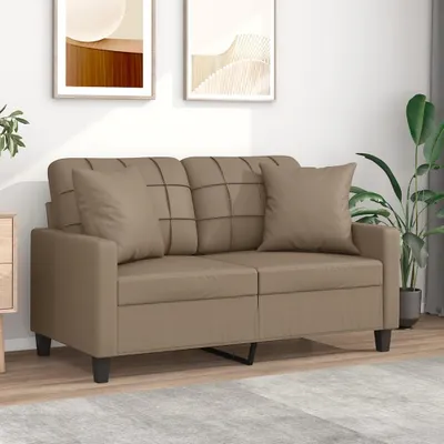 Zdjęcie produktu dla sofa 2-osobowa z dekoracyjnymi poduszkami cappuccino-brąz 120 cm sztuczna skóra