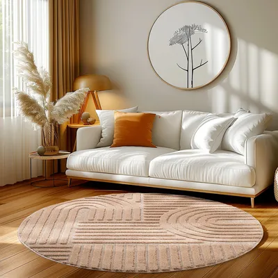Obrázek produktu pro Homebyhome Koberec s vysokým vlasem ve stylu Scandi, měkký a načechraný s boho designem ve 3D vzhledu, kulatý rozměr 160 cm
