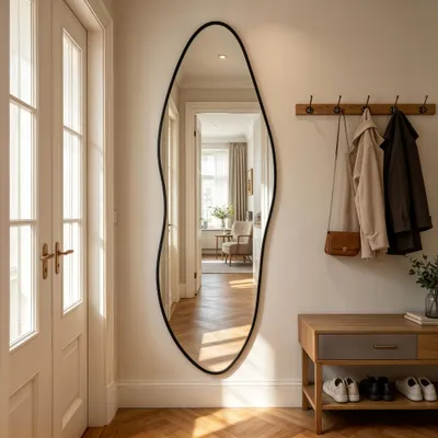 Produktbild von WISFOR Ganzkörperspiegel asymmetrisch, Wandspiegel Schwarz mit Aluminiumrahmen, 160 x 53,5 cm