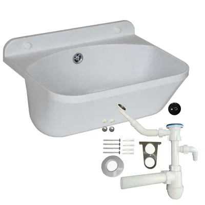 Obrázek produktu pro Dřez užitkový průmyslový se sifonem Bílá Žula barva 45x30 cm nástěnný Plastický