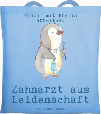 Produktbild von Mr. & Mrs. Panda Tote Bag Zahnarzt Leidenschaft - Sky Blue - Geschenk, Einkaufstasche, Shopping Tasche, Beutel, Jutebeutel