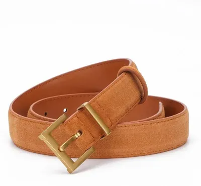 Image de Ceinture en cuir, en cuir de vachette, boucle carrée en alliage, 100 cm, marron
