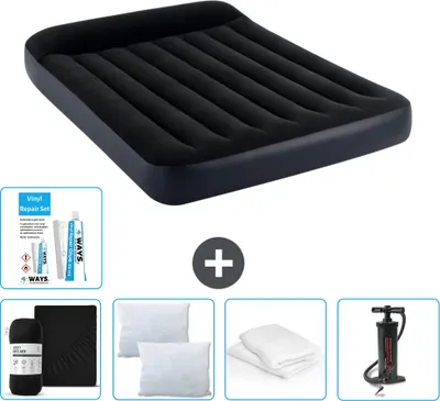 Produktbild von Intex Airbed – Doppelbett – 137 x 191 x 25 cm – Dunkelblau – Im Lieferumfang enthalten Spannbettuch - Küssen - Pumpe - Reperaturset en Kissenschutz