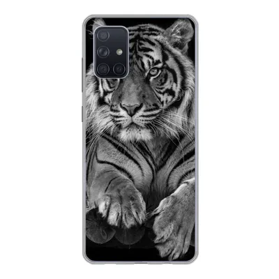 Produktbild von MuchoWow® Handyhülle Schutzhülle Hülle für Samsung Galaxy A51 Sumatra-Tiger auf schwarzem Hintergrund Silikon Softcase Handy Hülle - Schutzabdeckung