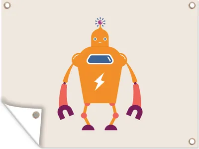 Produktbild von MuchoWow® 120x90 cm Outdoor-Poster Gartendeko Sichtschutz Garten Poster für den Garten  Roboter - Antenne - Orange - Blitzschlag - Junge - Kinder
