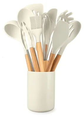 Produktbild von APT DA64D Set aus 12 Silikon-Küchenutensilien in einem Ständer, beige