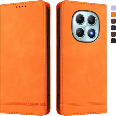 Obrázek produktu pro Pouzdro pro Xiaomi Redmi Note 15, retroPolyuretankožené flip pouzdro s stojánkem a přihrádkami na karty Pomerančový