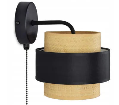 Zdjęcie produktu dla LUXOLAR Kinkiet Ścienny z włącznikiem E27 LED 60W czarny - Lampa ścienna z rattanowym abażurem idealna do pokoju, salonu, sypialni - styl skandynawski