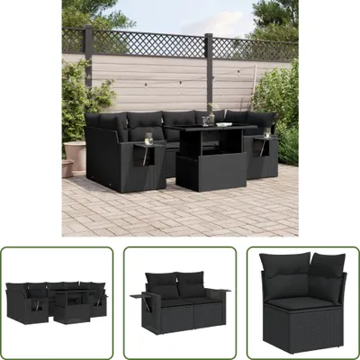 Produktbild von The Living Store 7-tlg. Garten-Sofagarnitur mit Kissen Schwarz Poly Rattan