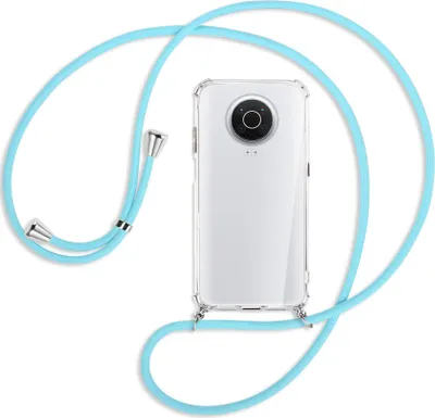 Produktbild von Handykette Backcover-Schutzhülle mit Band (Metall silberfarben) für Nokia G10, G20 (Nokia 6.3) - himmelblau