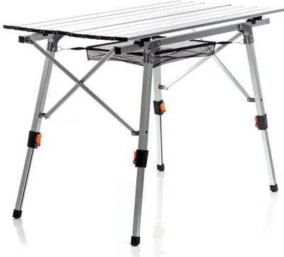 Produktbild von Wiltec Faltbarer Campingtisch 90x53 cm höhenverstellbar Klapptisch aus Aluminium max. 30kg mit aufrollbarer Tischplatte Camping Rolltisch Falttisch Garten Balkon Outdoor Tisch Tisch faltbar
