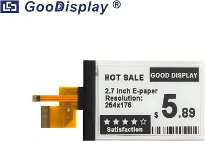 Produktbild von GoodDisplay E-Ink-Display mit integrierter Frontbeleuchtung: 2,7-Zoll-E-Paper-Bildschirm GDEY027T91-FL02