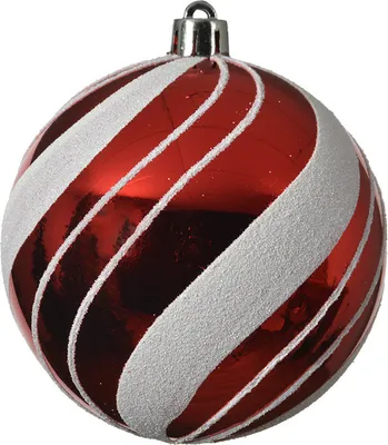 Produktbild von Weihnachtskugeln Kunststoff Streifen Muster 8cm rot / weiß, 12er Set