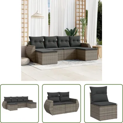 Produktbild von The Living Store 6-tlg. Garten-Sofagarnitur mit Kissen Grau Poly Rattan
