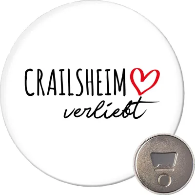 Produktbild von Huuraa Magnet Crailsheim verliebt 59mm Kühlschrankmagnet rund Flaschenöffner Geschenkidee