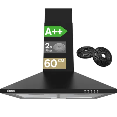 Produktbild von CIARRA A++ 370 m³/h Dunstabzugshaube 60 cm Wandhaube Pyramide Abzugshaube 3 Stufen VMB6201