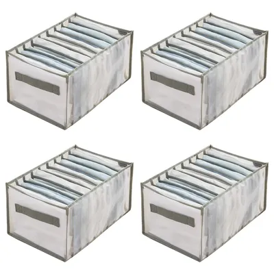 Produktbild von 4er Set Kleiderschrank Organizer, Faltbare Wäschesortierer mit 7/9 Fächern, Kleiderabteilung für Jeans, Unterwäsche, Socken, Bettwäsche, Schlafzimmer, Grau