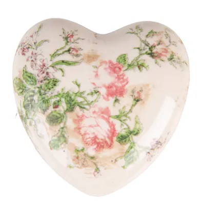Image de Clayre & Eef Décoration 11x11x4 cm Rose Beige Céramique Fleurs