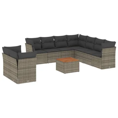 Produktbild von vidaXL 10-tlg. Garten-Sofagarnitur mit Kissen Grau Poly Rattan