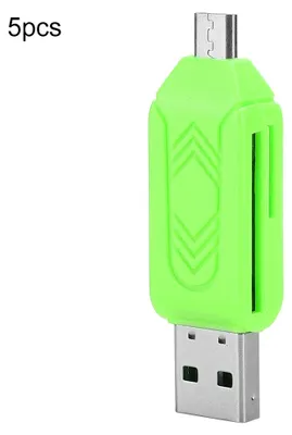 Image de Lot de 5 adaptateurs USB 2.0 double usage pour téléphone portable et ordinateur, avec lecteur de carte OTG, compatibles Android et Xiaomi (vert)