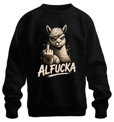 Obrázok produktu pre ALFUCKA, mikina s potlačou "Alpaka", "prostredník", "urážlivý nápis", "sarkazmus", čierna, veľkosť XL