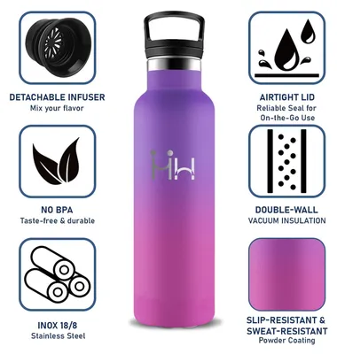 Produktbild von Trinkflasche Kinder, 500ml Trinkflasche Edelstahl, Wasserflasche mit Strohhalm, BPA-Frei, Wasserflasche Auslaufsicher, 24h Kalt & 12h Warm, Doppelwand