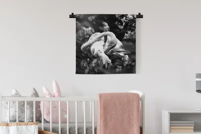 Produktbild von MuchoWow® Wandteppich Wandbehang Pflanzen - Flamingo - Dschungel - Schwarz - Weiß 60x60 cm Tapisserie Dekoration Wandtuch - Dekorationen - Wand Decke