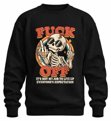 Productafbeelding van Ga weg, skelet, middelvinger, zonnebril, grappig, schedel, sweatshirt, trui, zwart, maat S