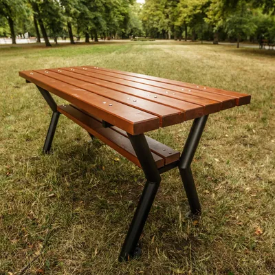 Obrázok produktu pre REKORD Gladiator Mahagónový záhradný stôl 170 x 65 x 74 cm Odolný stôl z ocele a dreva do exteriéru Robustný terasový stôl do záhrady, parku a do reštaurácií