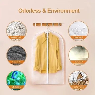 Produktbild von Kleidungshüllen 12 Stück transparente Schutzhüllen - faltbare Kleidertasche staubdicht wasserdicht - weiß