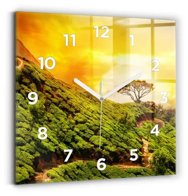 Produktbild von Wallfluent Wanduhr – Stilles Quarzuhrwerk - Uhr Dekoration Wohnzimmer Schlafzimmer Küche - Zifferblatt - weiße Zeiger - 30x30 cm - Tee-Hügel