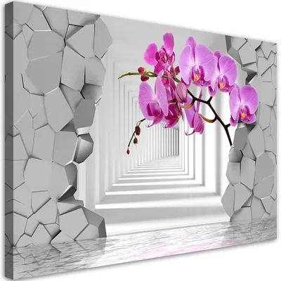 Produktbild von Leinwandbild Orchidee auf einem abstrakten 3D-Hintergrund 90x60 Feeby Violett bild für die wand bereit zum aufhängen