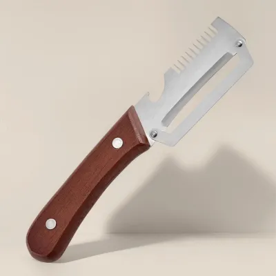 Zdjęcie produktu dla Dwuczęściowy, wielofunkcyjny obierak do warzyw ze stali nierdzewnej, narzędzie kuchenne 2 w 1 z otwieraczem do butelek, ergonomiczny prezent dla miłośników gotowania. Wersja: 1 sztuka z ząbkami