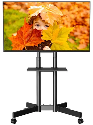 Image de Meuble TV sur roulettes - Jusqu'à 55 kg - 32 à 85 pouces - Noir avec tiroir