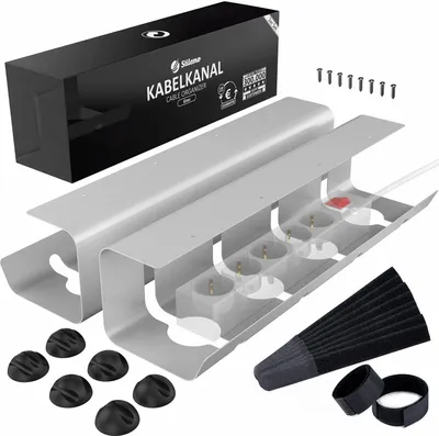 Produktbild von Stilemo® Kabelkanal Schreibtisch - Kabelmanagement Schreibtisch für Ordnung am Arbeitsplatz - Kabelhalter Kabelwanne Tisch 2er Set - 43x12x10CM - Kabelkorb Grau