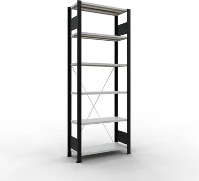 Produktbild von Schulte Büro-Fachbodenregal MULTIplus85 Stecksystem ohne Anschlagleiste | Grundregal | Fachlast 85kg | HxBxT 200x75x30cm | 6 Ebenen | Einseitig nutzbar | Schwarz/Lichtgrau