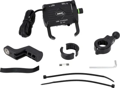 Produktbild von Smartphonehalter mit USB-Ladefunktion, Schwarz eloxiert