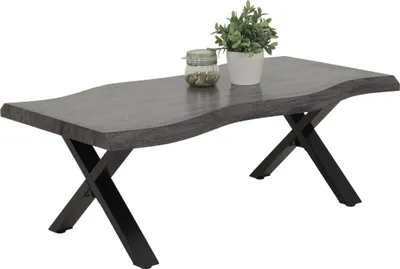 Produktbild von Hela Couchtisch Gerd, rechteckig, Wildeiche Baumkantenoptik-Nachbildung, schwarzes Metall X-Gestell, mit Ablagefläche, B 110 x T 60 x H 42 cm