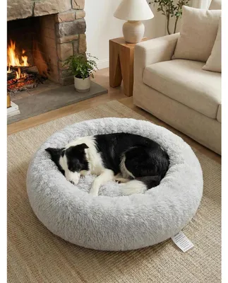 Produktbild von Hundebett Rund Waschbar Flauschig Anti Angst Hellgrau L 70x70x20 cm