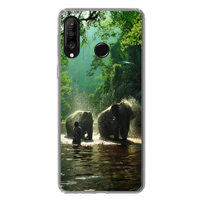 Produktbild von MuchoWow® Handyhülle Schutzhülle Hülle für Huawei P30 Lite Elefant - Wasser - Bäume - Grün - Tiere Silikon Softcase Handy Hülle - Handyhülle