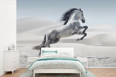 Produktbild von MuchoWow® Fototapete für Wohnzimmer oder Schlafzimmer Wandtapete Vinyl Motivtapete Pferd - Tiere - Sand - Natur - 450x300 cm - Gemusterte